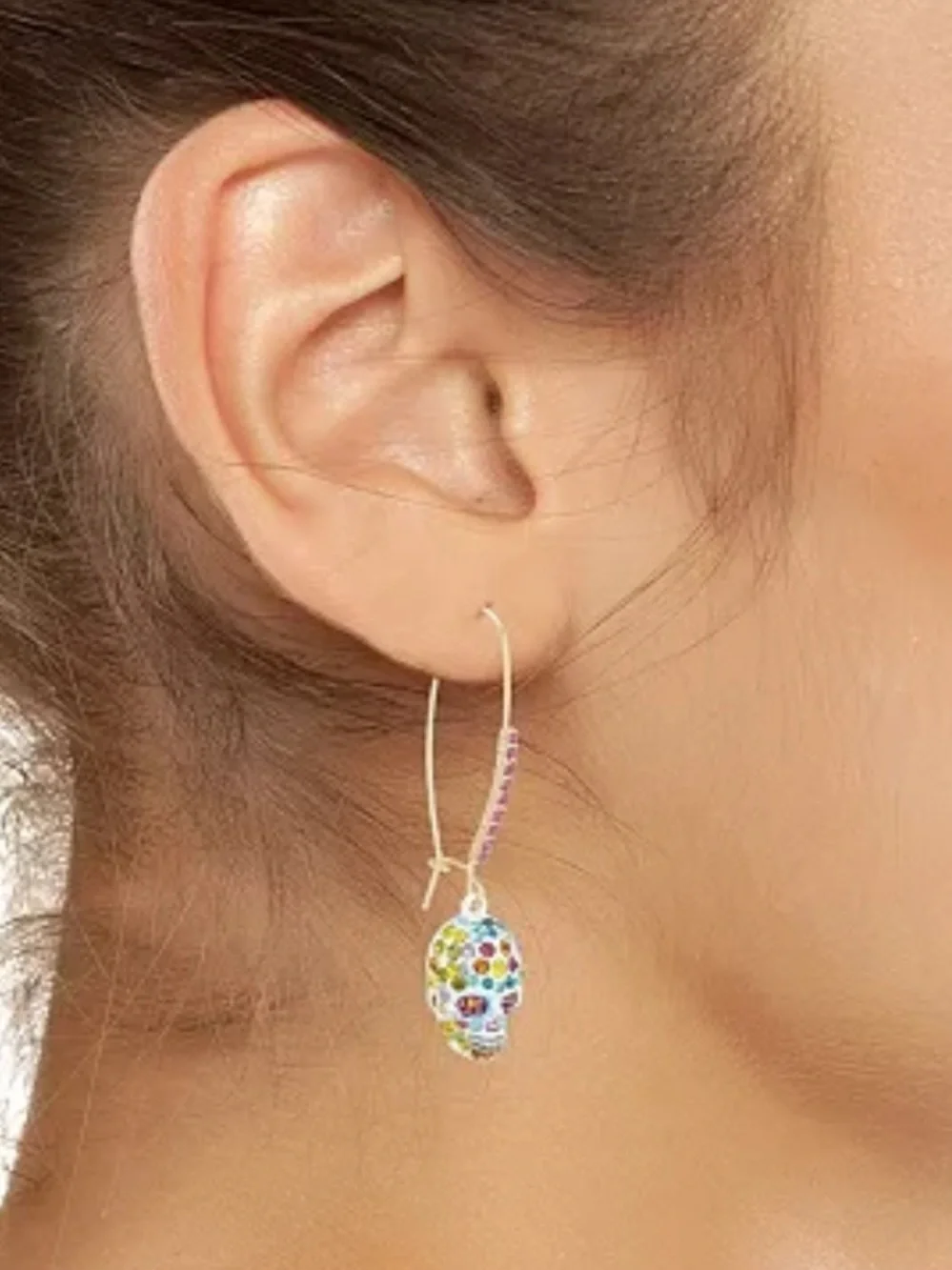 Betsey Johnson Sugar Skull Crystal Drop Hoop Earrings NWT